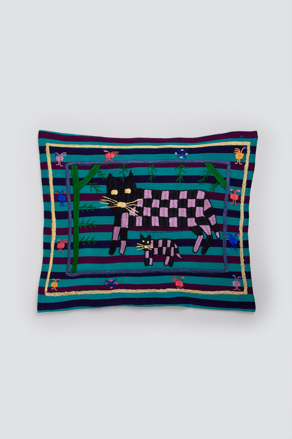 GREEN CATS CUSHION COVER