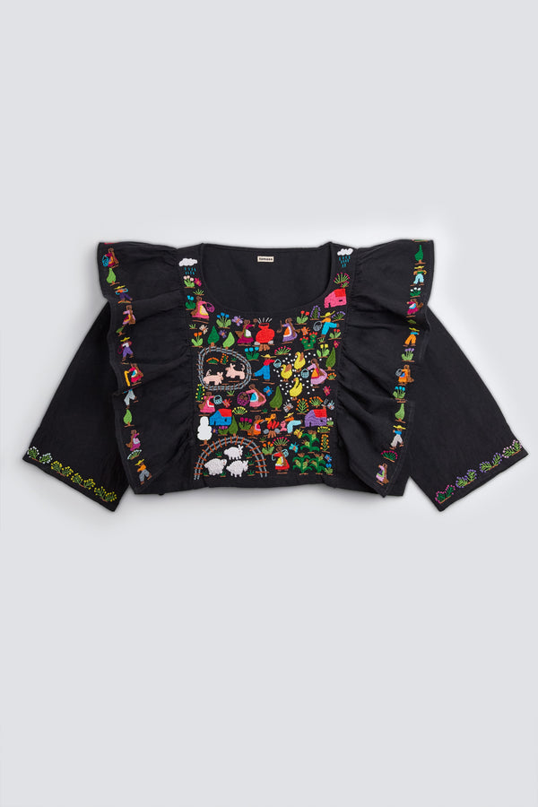 HANDMADE EMBROIDERED BLACK TOP